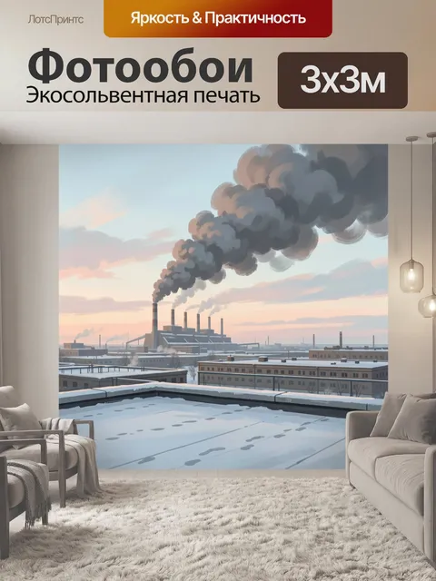 Фотообои Зимний индустриальный пейзаж с дымом