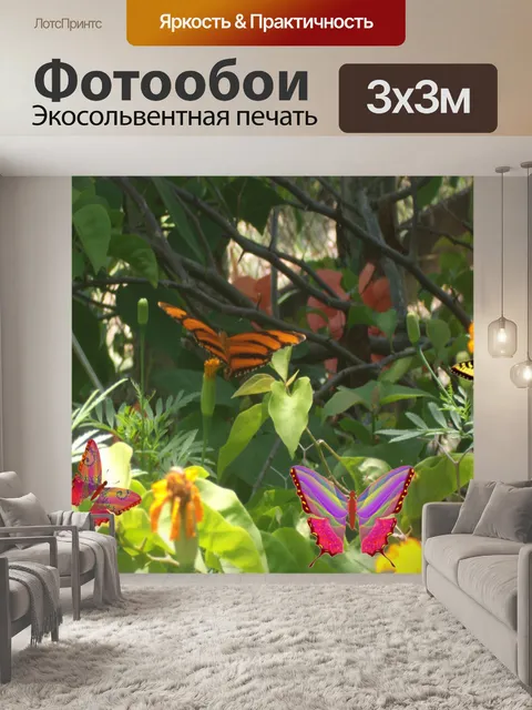 Фотообои Бабочка на листьях