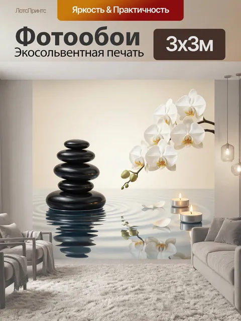 Фотообои Белая орхидея и черные камни