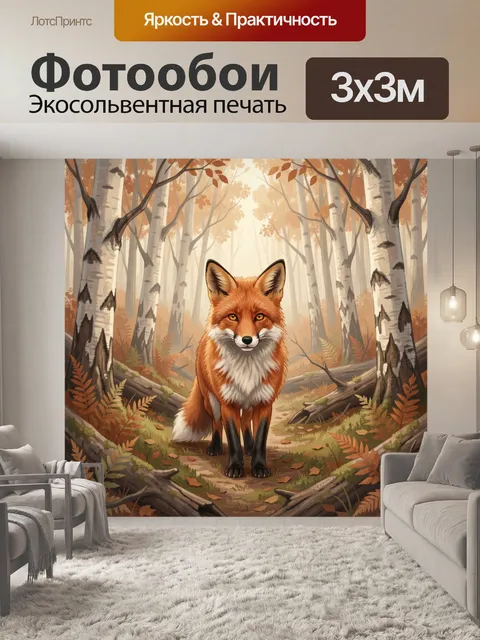 Фотообои Лиса в осеннем лесу