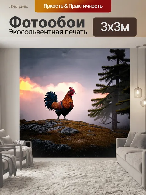 Фотообои глухарь величественно расправляет свои перья на небольшом каменистом холме, окруженный утренним туманом