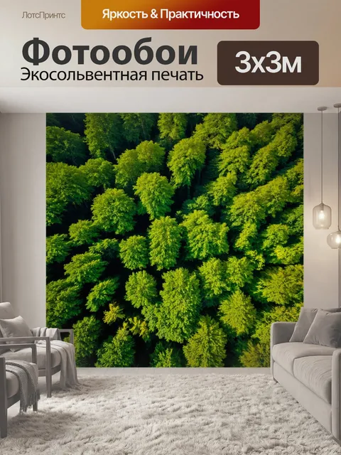 Фотообои зеленые в стиле кинематографический, зафиксированные с высоты птичьего полета над густым лесом