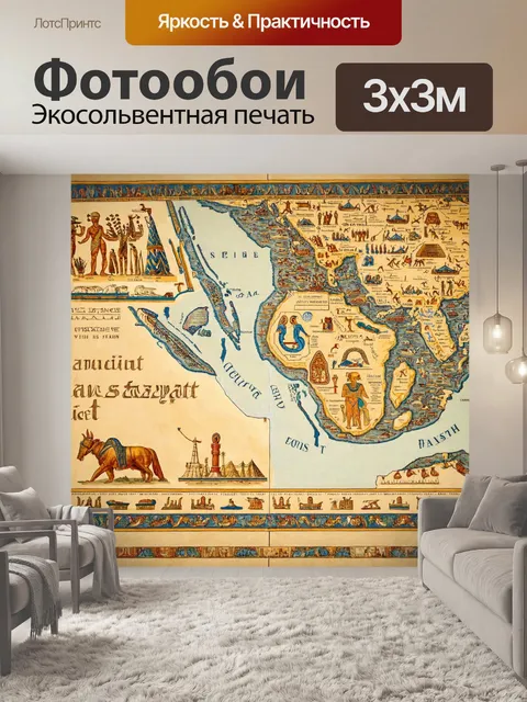Фотообои египет в стиле ретро, с рисунками средневековых карт, представляющих окружающий мир древнего египта