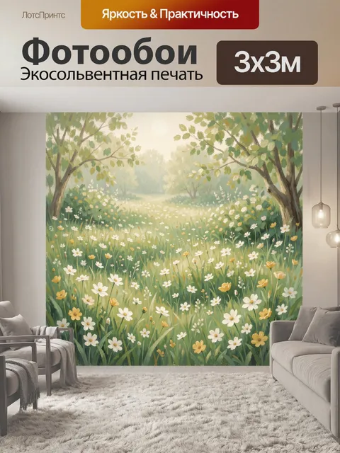 Фотообои Весенняя лесная поляна с цветами