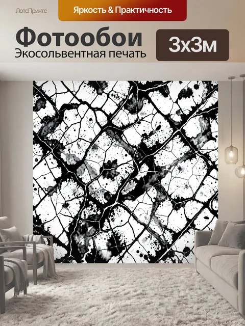 Фотообои Черно-белая трещиноватая текстура
