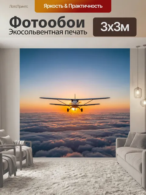 Фотообои Самолет над облаками на закате