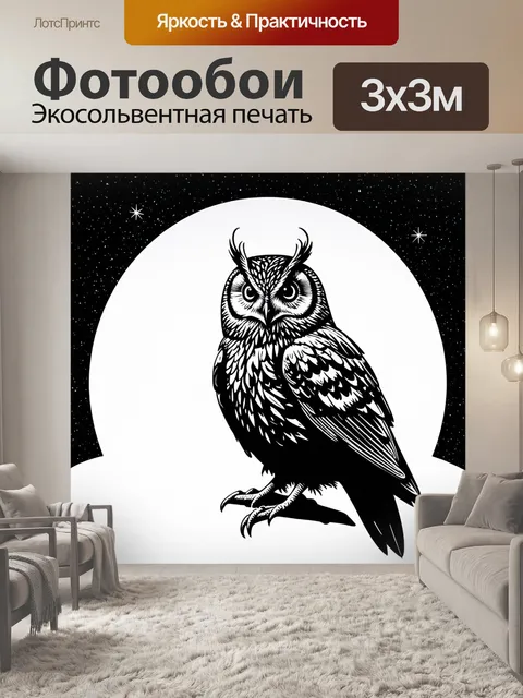 Фотообои силуэт евразийского филина на фоне звездного неба