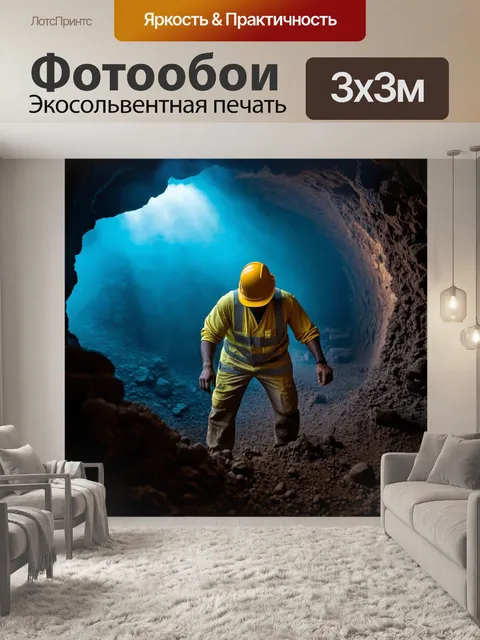 Фотообои рабочий на шахте, занимающийся добычей полезных ископаемых, суровые условия и тяжелый труд, реалистично…