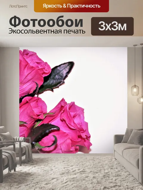 Фотообои Три бутона розовых роз на белом