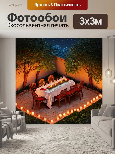 Фотообои природа в стиле изометрия, светящийся внутренний дворик с фонами, романтические ужины при свечах под звездами