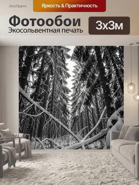Фотообои Заснеженный хвойный лес