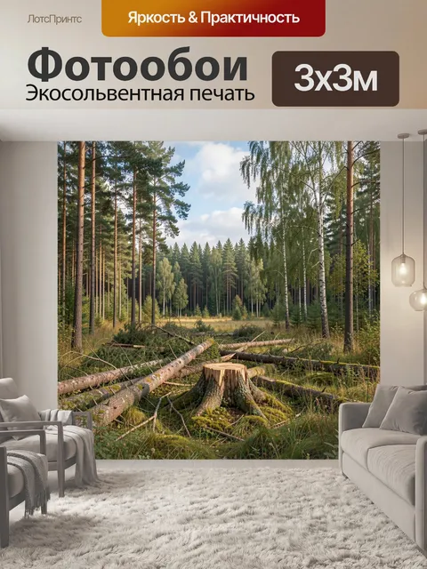 Фотообои Лесная поляна с поваленными деревьями