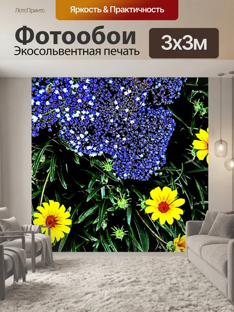 Фотообои Фиолетовый и желтые цветы