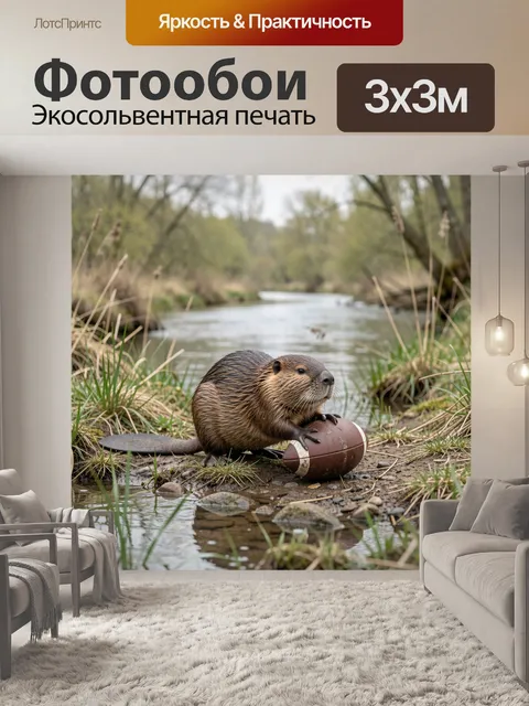 Фотообои Нутрия с мячом у реки