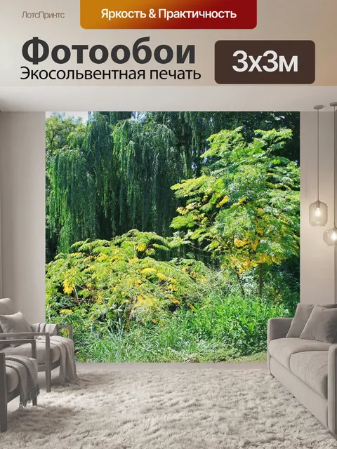 Фотообои растительности и ивы на берегу реки