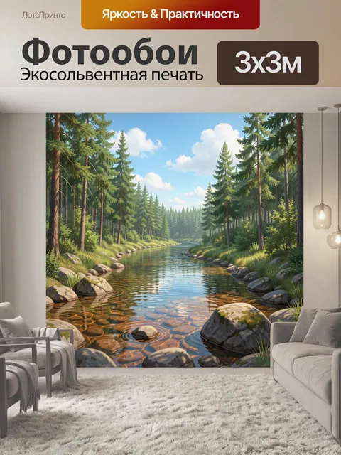 Фотообои Лесная речка среди сосен