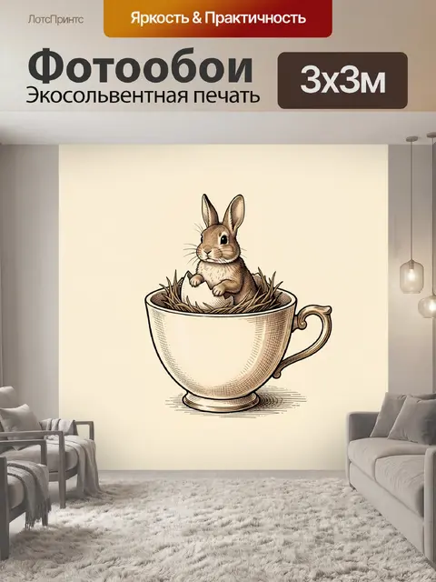 Фотообои Кролик в чайной чашке