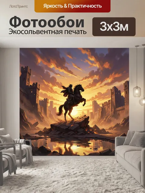 Фотообои Всадник на коне среди руин