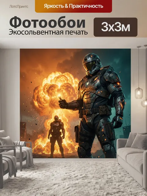 Фотообои Футуристические бойцы на фоне взрыва