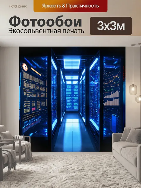 Фотообои на первом плане — высокотехнологичный серверный зал