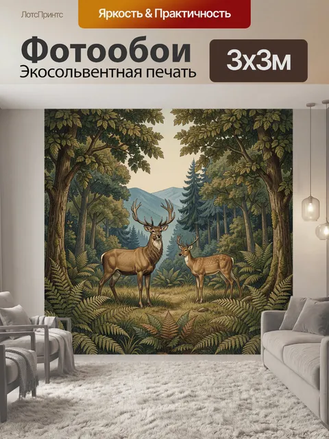 Фотообои Олени в лесной чаще
