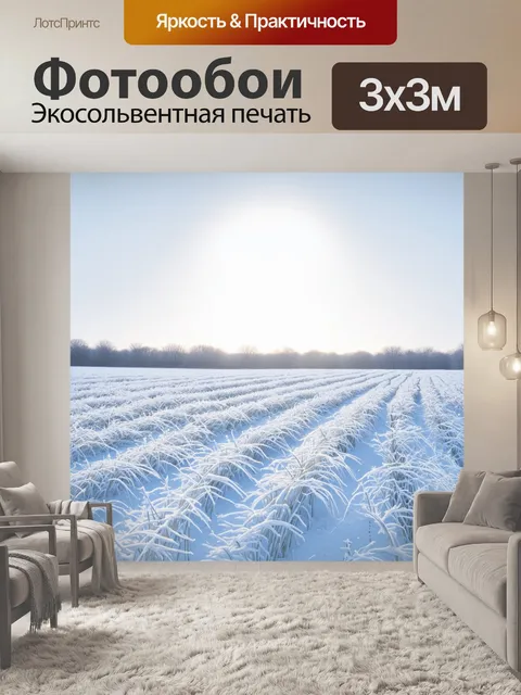 Фотообои поле, покрытое снежным покровом, в светлое зимнее утро