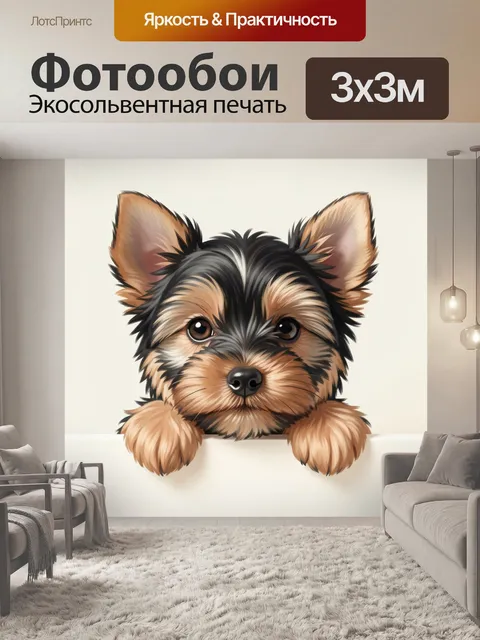 Фотообои Йоркширский терьер на светлом фоне