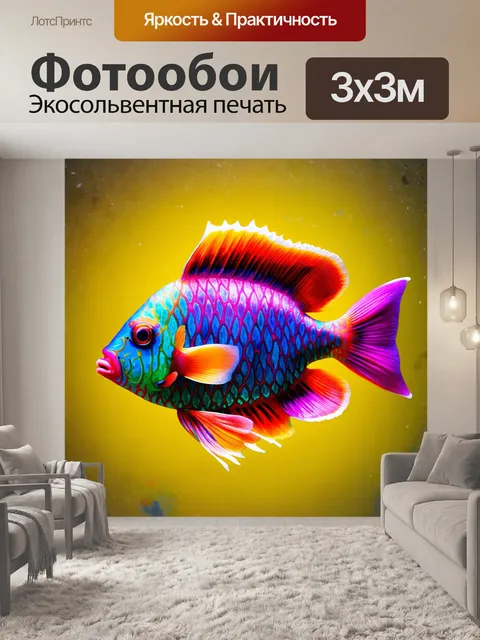 Фотообои уникальная рыба-фрукт, напоминающая экзотические плоды с яркими цветами и странной формой