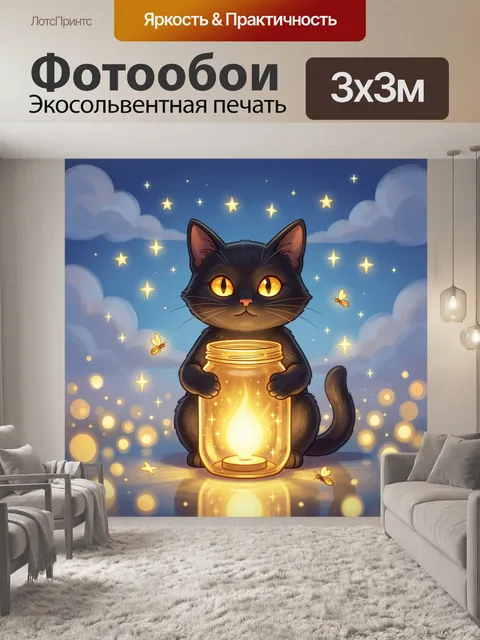 Фотообои Ночной кот со светящимся фонарём