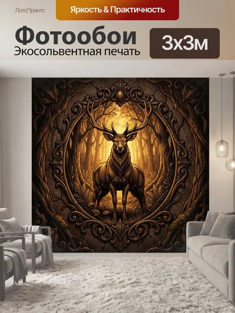Фотообои Олень в золотом лесном портале