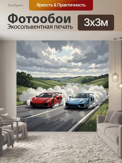Фотообои Гоночные автомобили на загородной трассе
