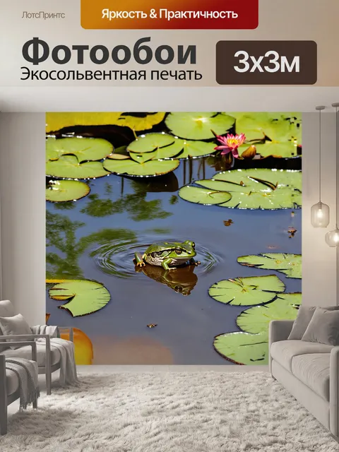 Фотообои лягушка сидит на краю тихого пруда