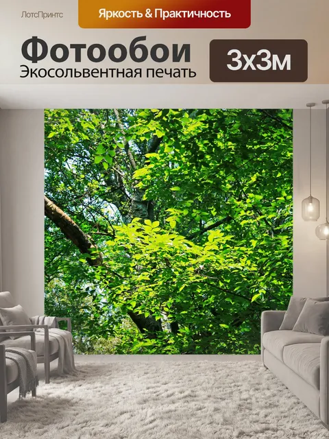 Фотообои свет на ярко-зеленых листьях