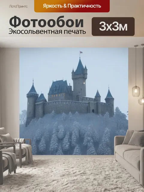 Фотообои замок на холме в снежной буре