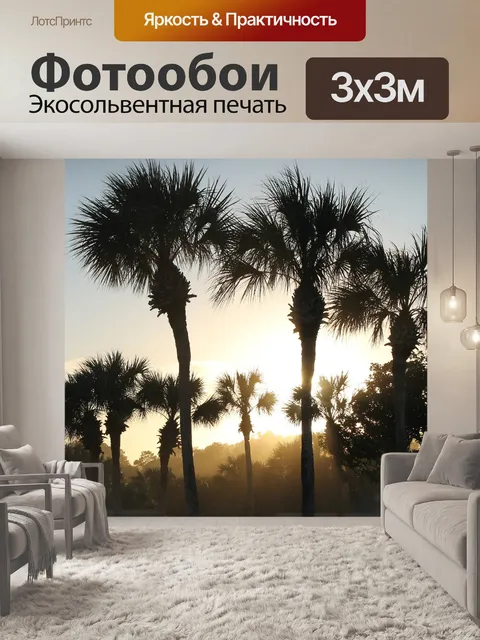 Фотообои Закат сквозь пальмы