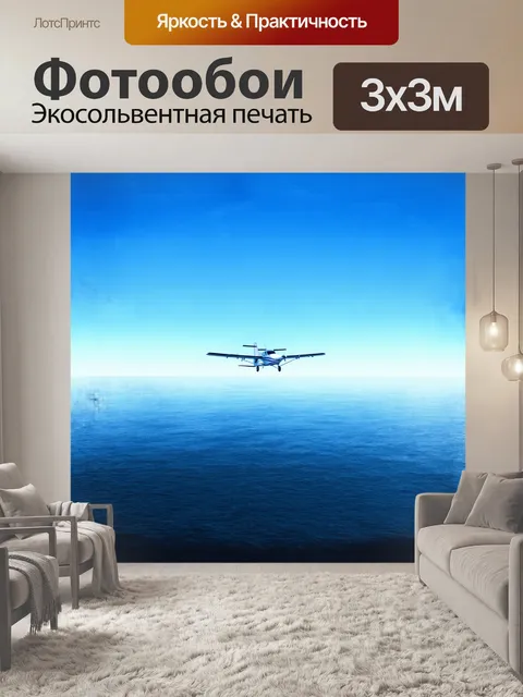 Фотообои одинокий маленький самолет парит над океаном в стиле минимализма