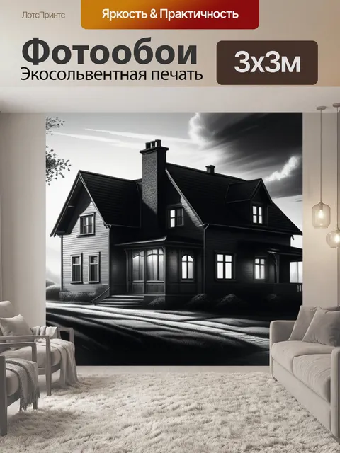 Фотообои пейзаж с домом нарисованный чернобелый