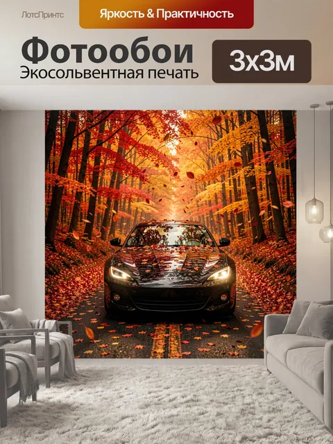 Фотообои Автомобиль в осеннем лесу