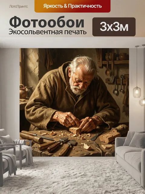 Фотообои Старый мастер за резьбой по дереву