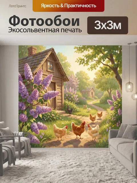 Фотообои Деревенский дворик с курами