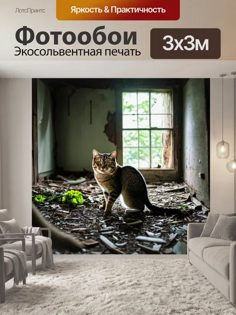 Фотообои кошки, исследующие заброшенный дом с привидениями