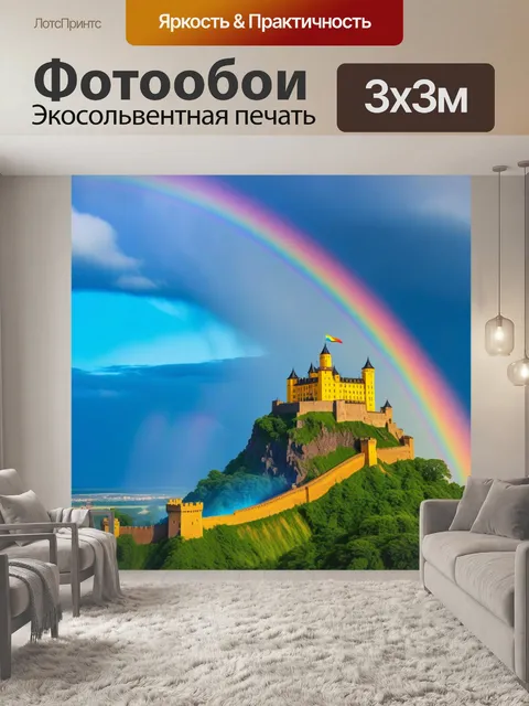 Фотообои замок на фоне радуги