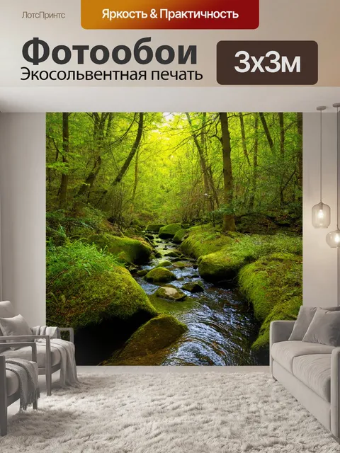 Фотообои лесные пейзажи с мелкими ручьями