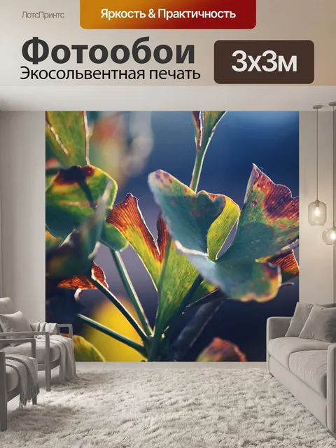 Фотообои ржавый край зеленый гинкго билоба лист