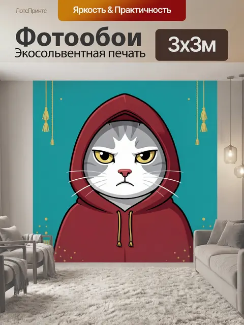 Фотообои Кот в капюшоне с желтыми глазами