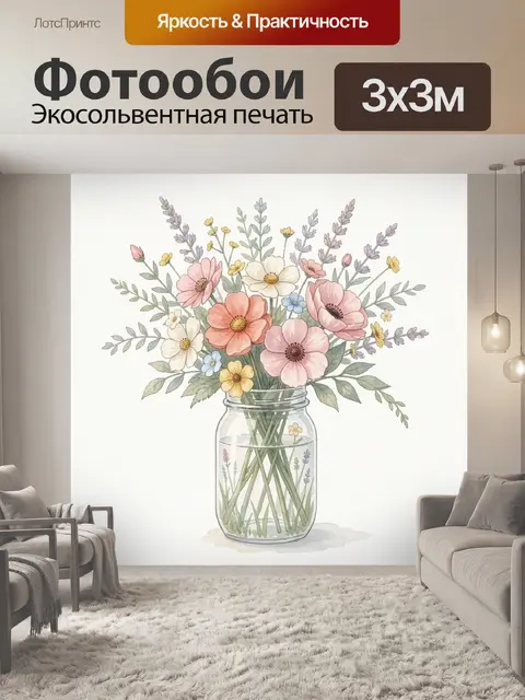 Фотообои Пастельный букет полевых цветов