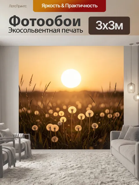 Фотообои Одуванчики в поле на закате