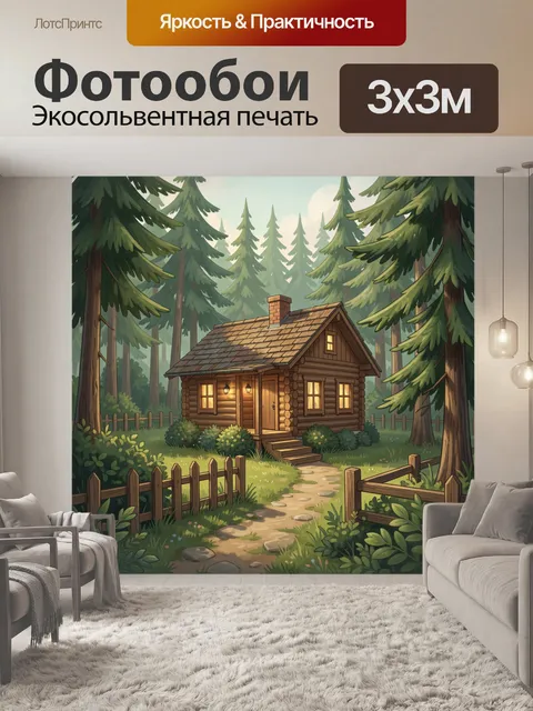 Фотообои Уютный домик в сосновом лесу