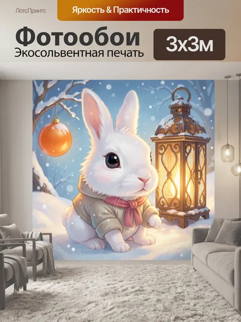 Фотообои Белый кролик в зимнем лесу