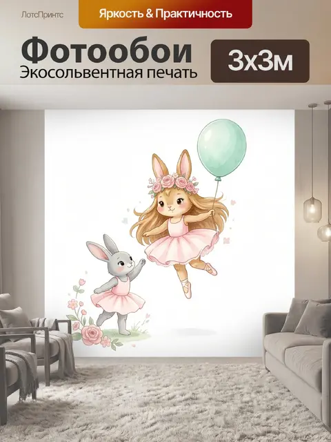 Фотообои Милые зайчики с шариком